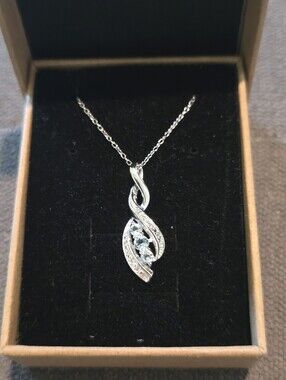 Sterling Silver Blue Stone Swirl Pendant Necklace